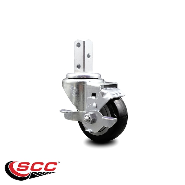 3.5 Inch Black Polyurethane Wheel Swivel 3/4 Inch Square Stem Caster with Brake